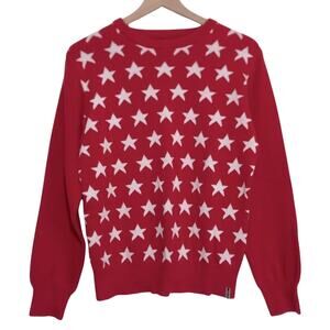 Vintage 90's Poco Loco Star Pattern Knit Cotton Red White Pullover Sweater
